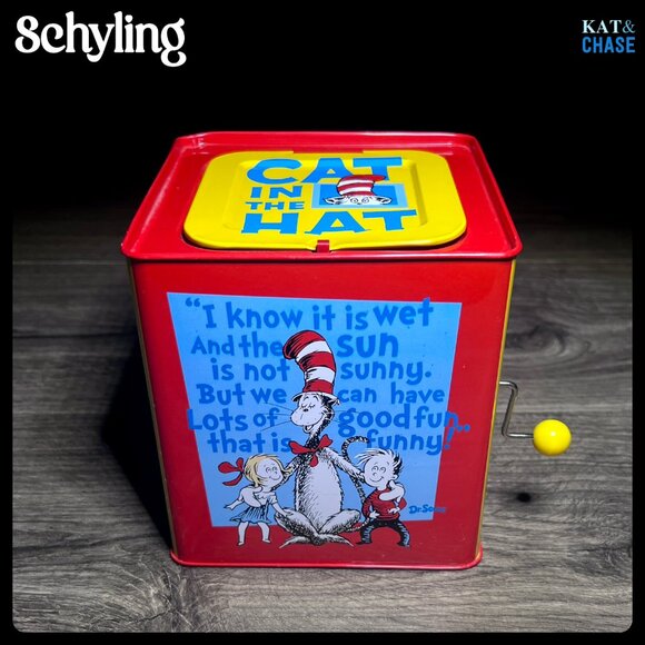 Sold Dr. Seuss Cat In The Hat Jack In The Box Schylling Tin Toy Wind Up Tested - Picture 8 of 12